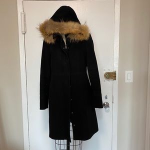 Black Marc NY Zip Front Coat w/ Fur Trimmed Hood